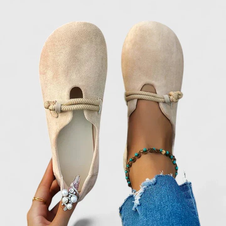 Dame Loafers Rund Tå Reb Detalje Slip-On Flade Sko - Beige