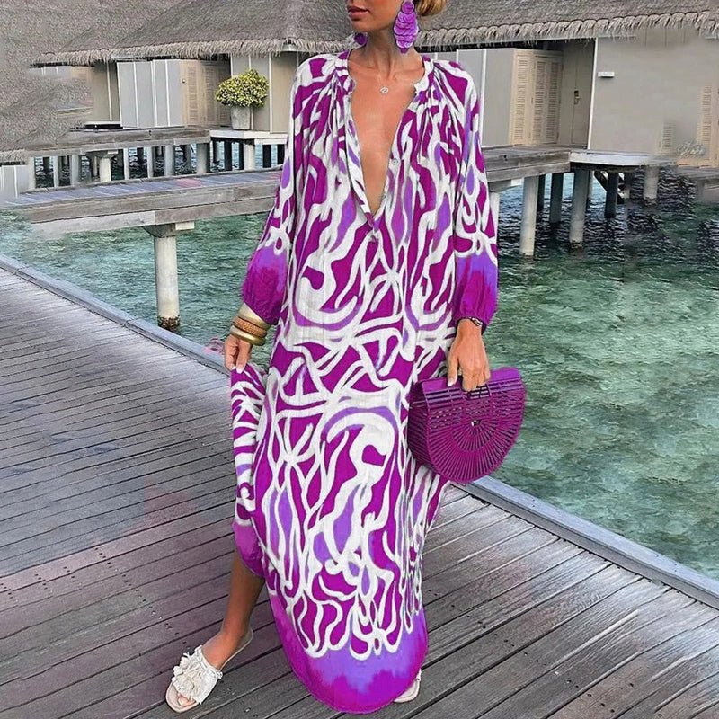 Dame Løs Kaftan Maxi Kjole Abstrakt Print
