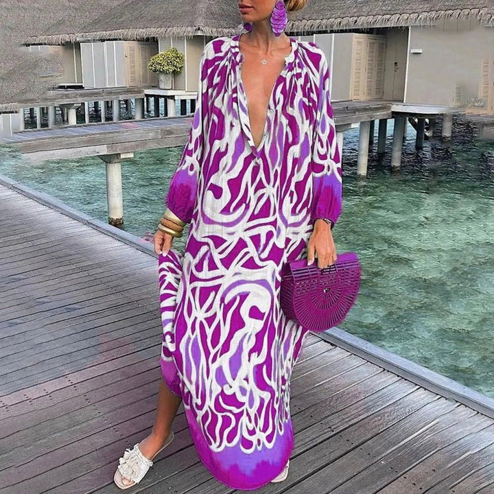 Dame Løs Kaftan Maxi Kjole Abstrakt Print
