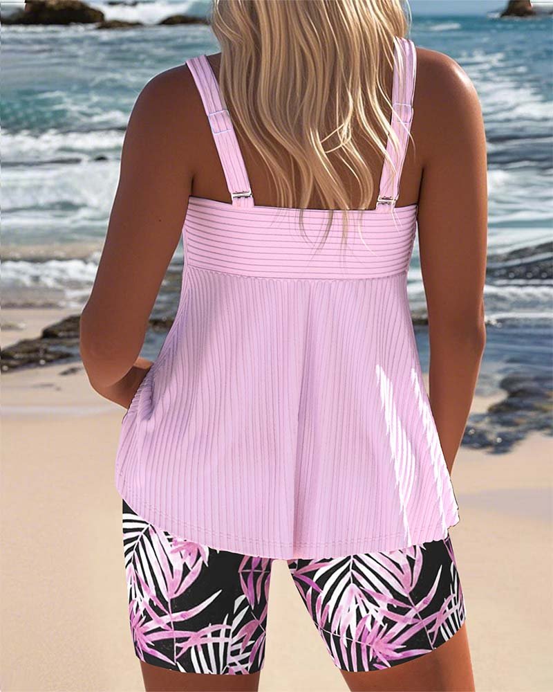 Dame Mavekontrol Tankini Sæt Ribbstrikket