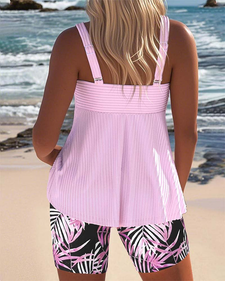 Dame Mavekontrol Tankini Sæt Ribbstrikket