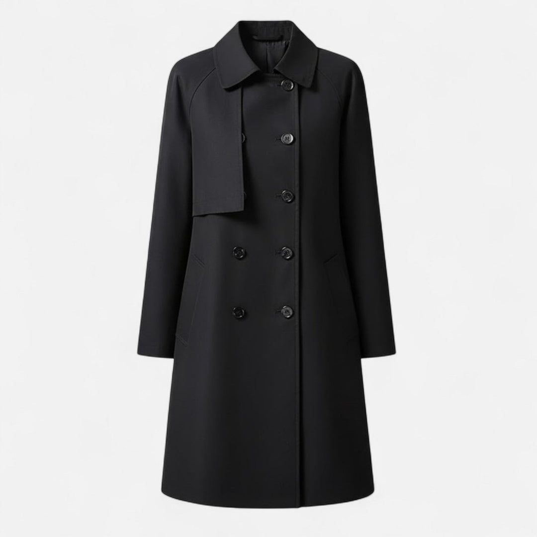 Dame Midi Uldblendet Dobbeltradet Trench Coat - Sort