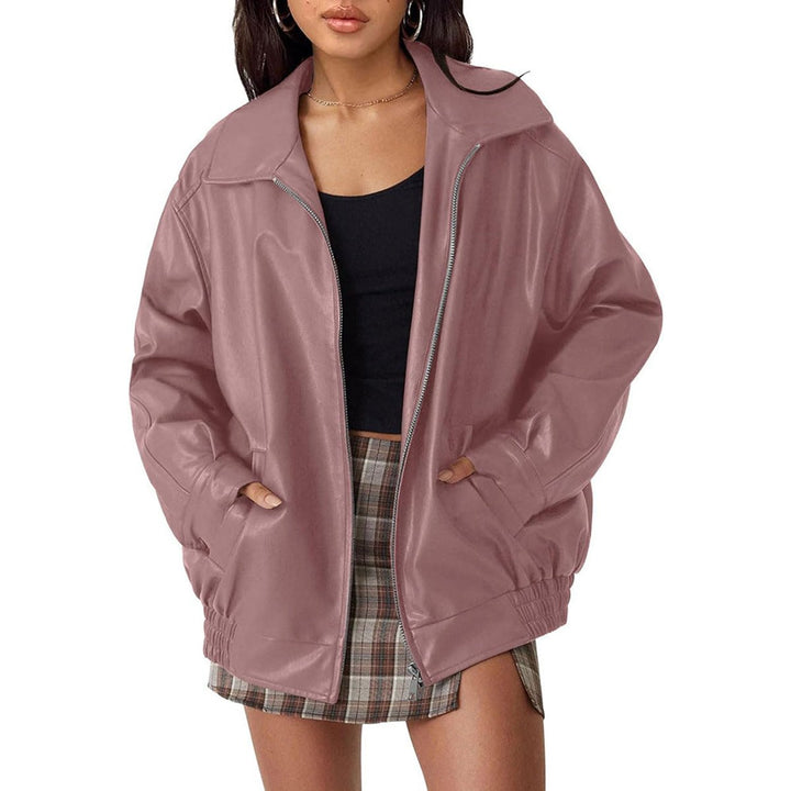 Dame Oversized Faux Leather Jacket Lynlås Bomber