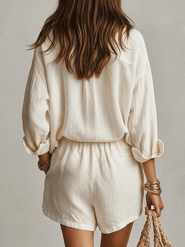 Dame Oversized Hørskjorte Shorts Sæt