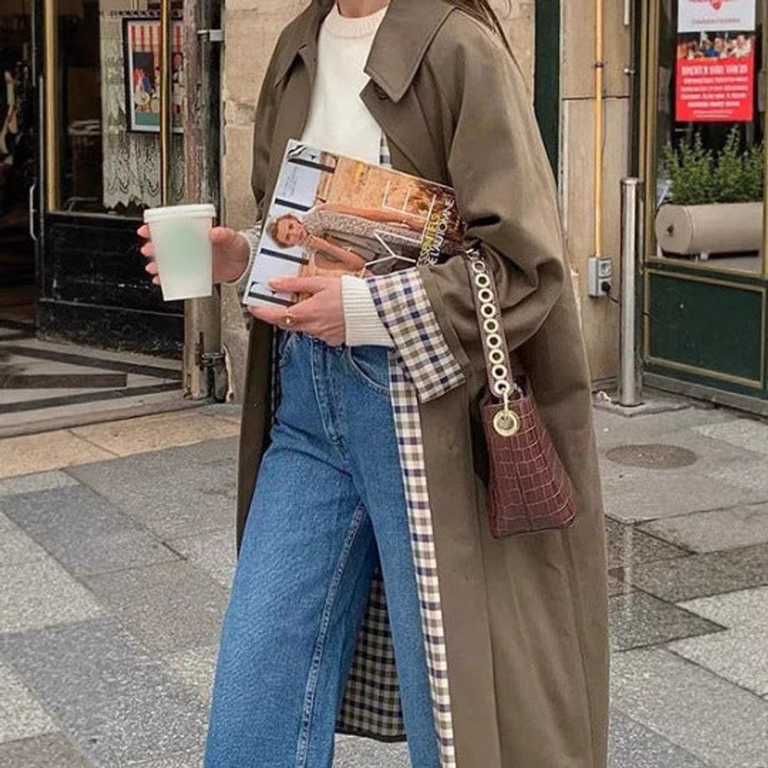 Dame Oversized Ternet Trench Coat Bomuldsmiks Langærmet