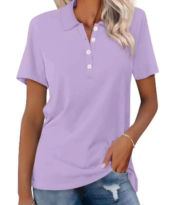 Dame Polo Shirt Kortærmet Pique Klassisk Pasform - Lila