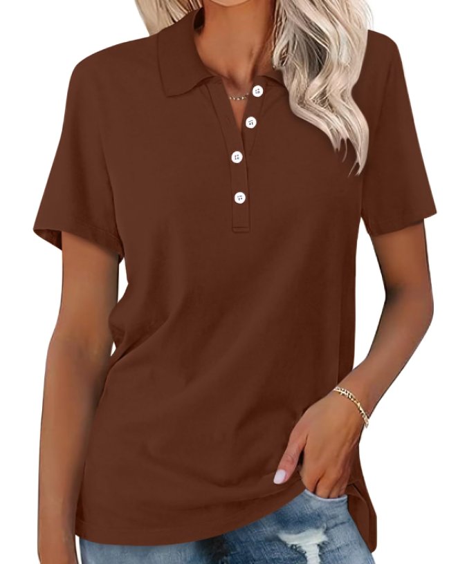 Dame Polo Shirt Kortærmet Pique Klassisk Pasform - Brown