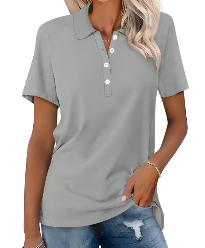 Dame Polo Shirt Kortærmet Pique Klassisk Pasform - Gray