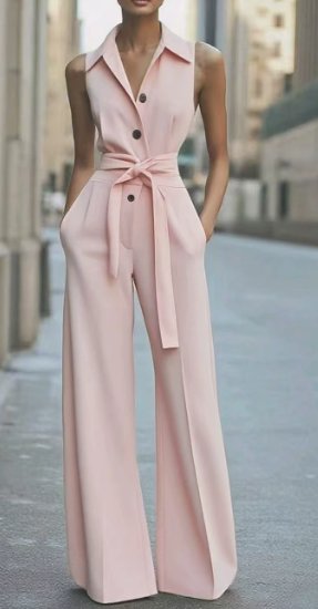 Dame Ærmeløs Wide-Leg Jumpsuit med Bælte - Pink