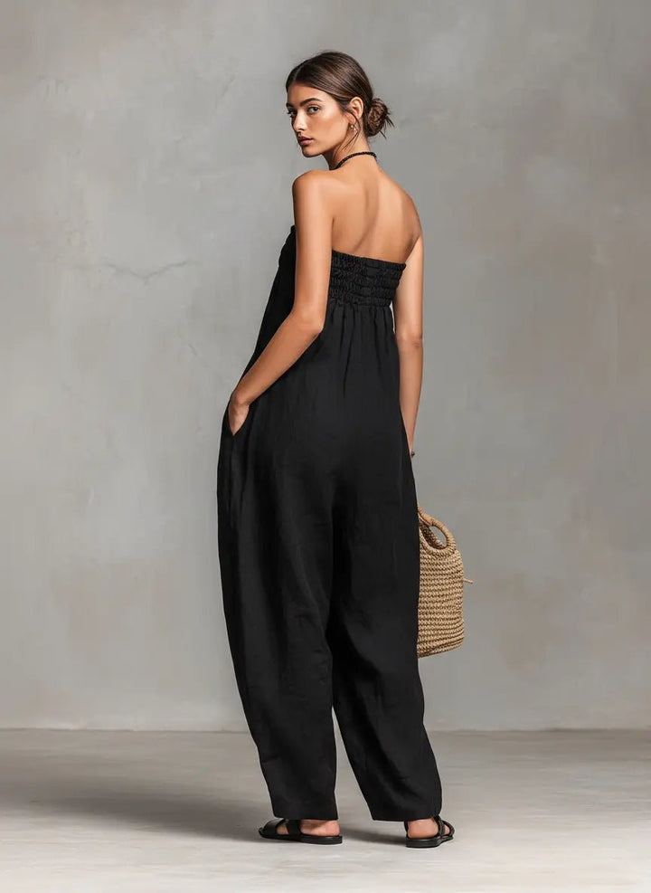 Dame Stropløs Linen Bred-Ben Jumpsuit