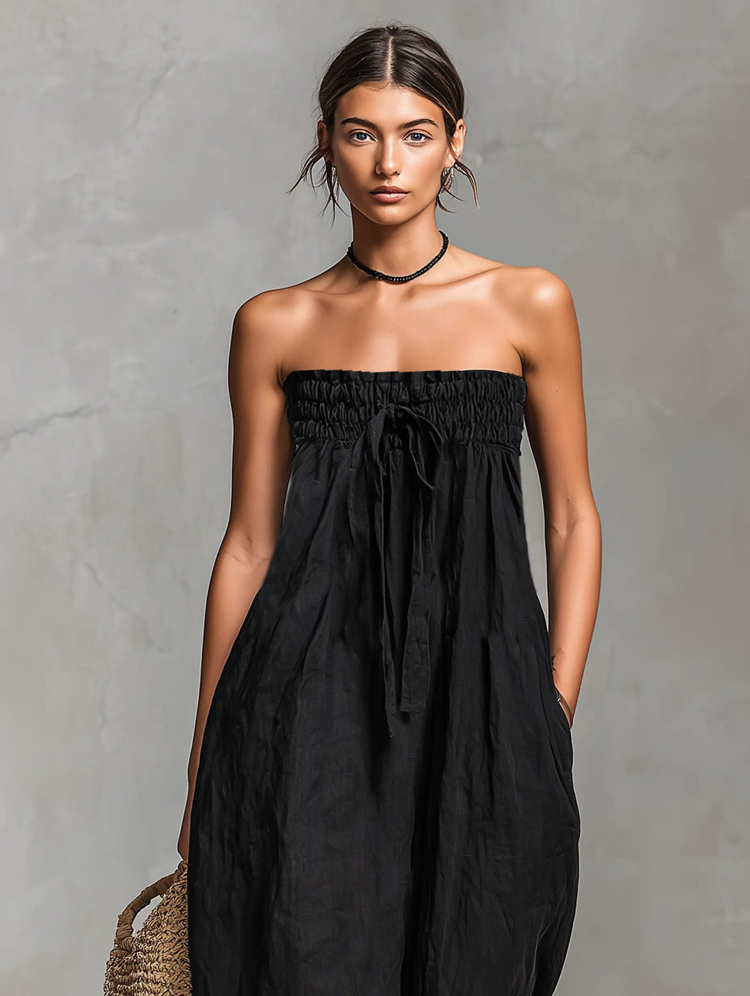 Dame Stropløs Linen Bred-Ben Jumpsuit