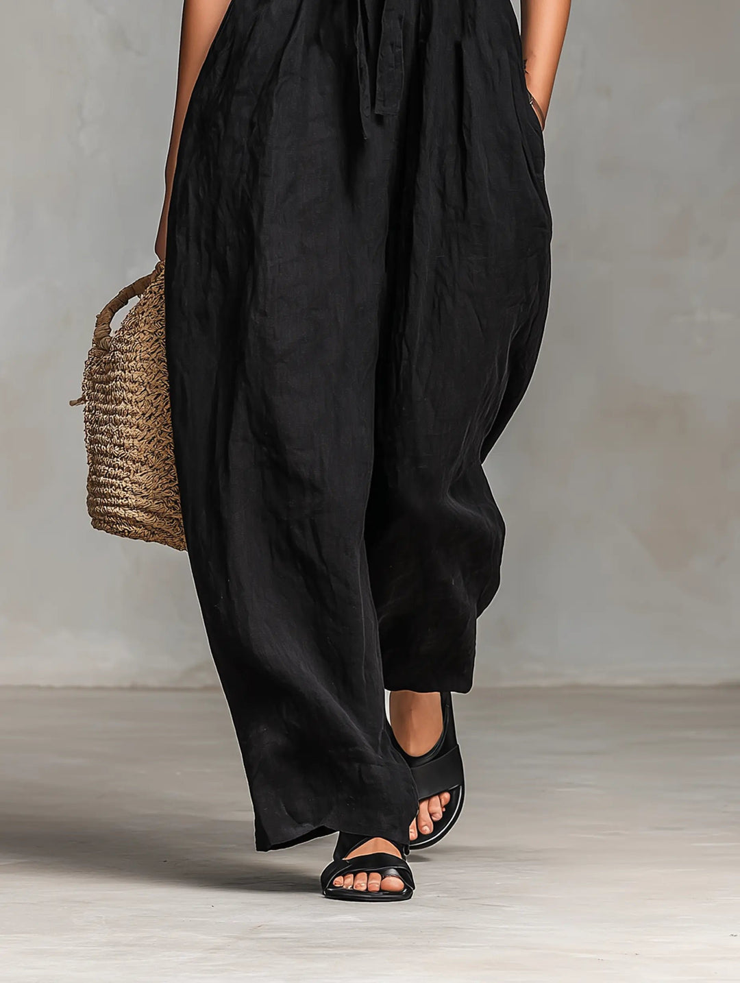 Dame Stropløs Linen Bred-Ben Jumpsuit
