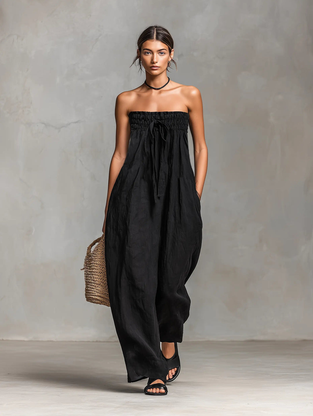 Dame Stropløs Linen Bred-Ben Jumpsuit