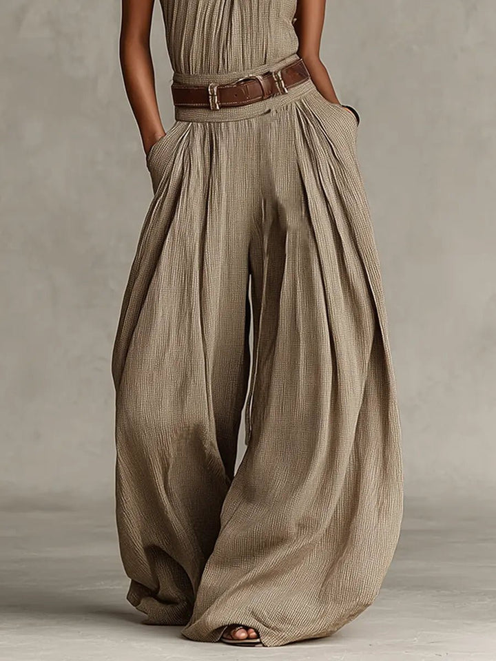 Dame Taupe Halterneck Wide-Leg Jumpsuit med Lommer