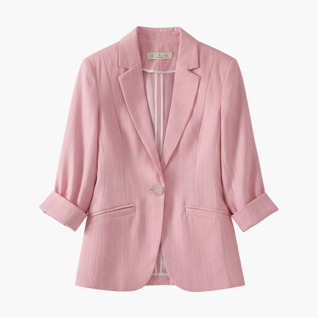 Dame Trekvart Ærme Hør Blazer med Enkelt Knap
