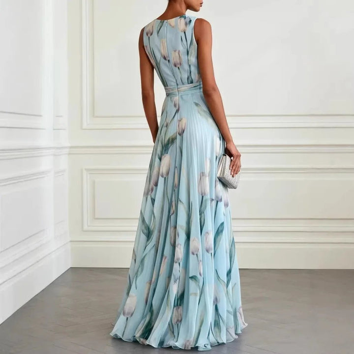 Dame Tulipan Print V-udskæring Chiffon Maxikjole