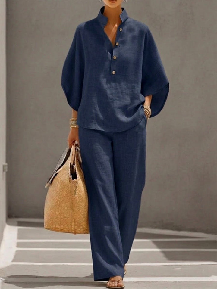 Damensæt Batwing Top og Vide Bukser 2-dels - Navy