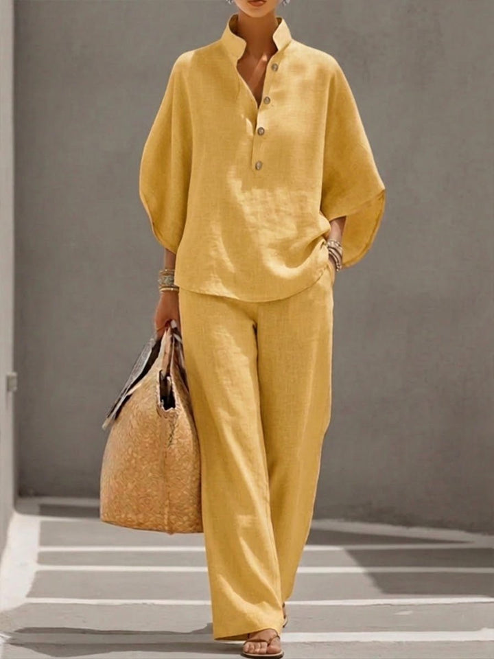 Damensæt Batwing Top og Vide Bukser 2-dels - Yellow