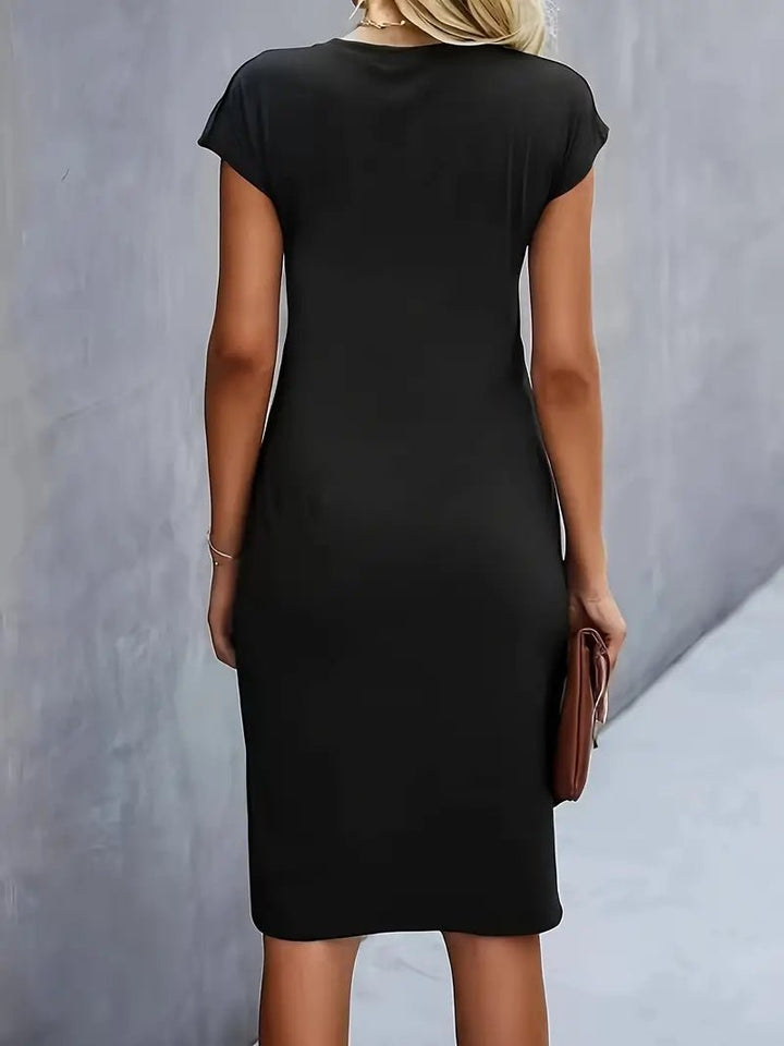 Damer Kortærmet Ruched Midi Bodycon Kjole