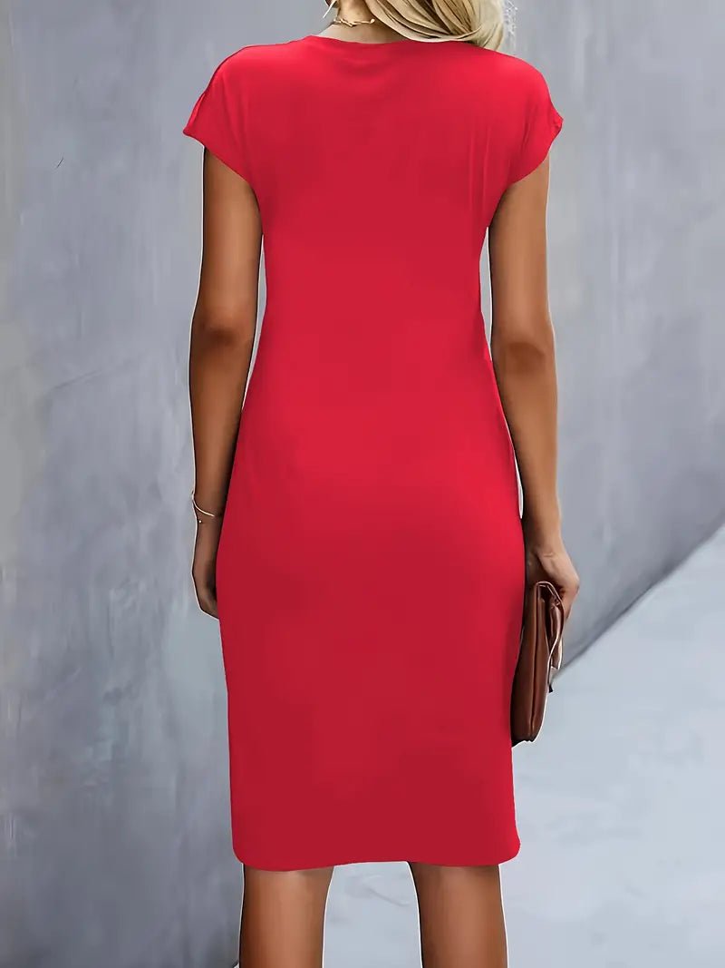 Damer Kortærmet Ruched Midi Bodycon Kjole