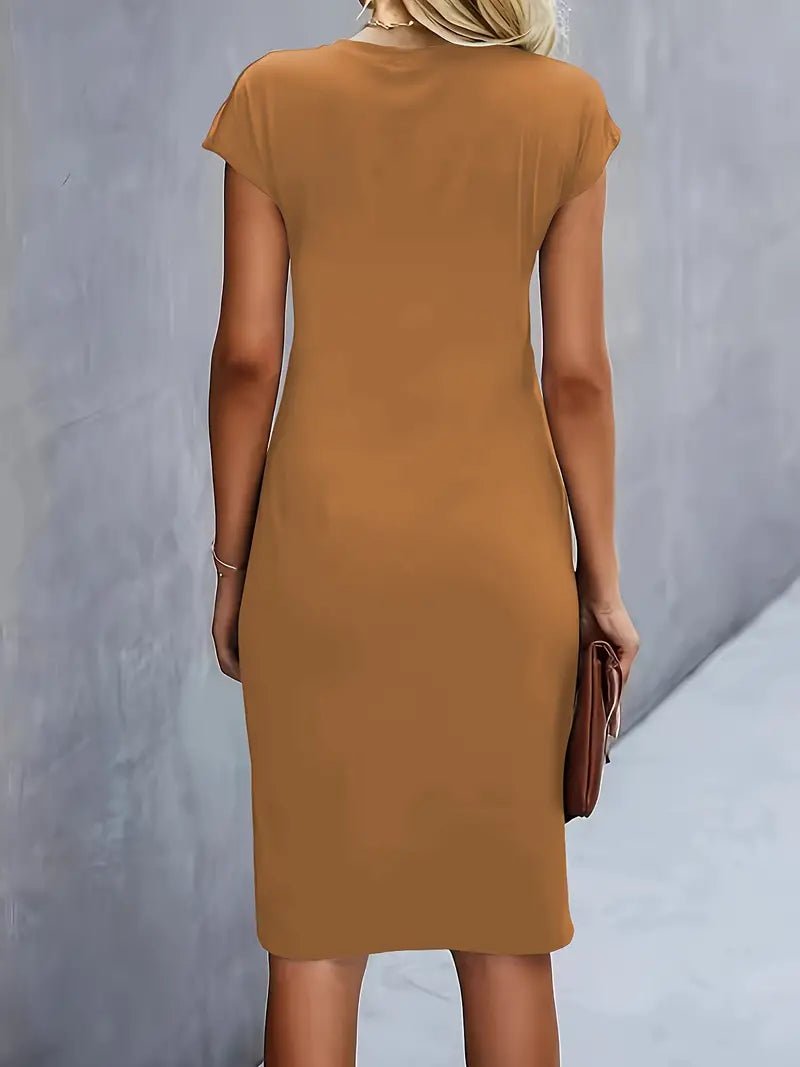 Damer Kortærmet Ruched Midi Bodycon Kjole