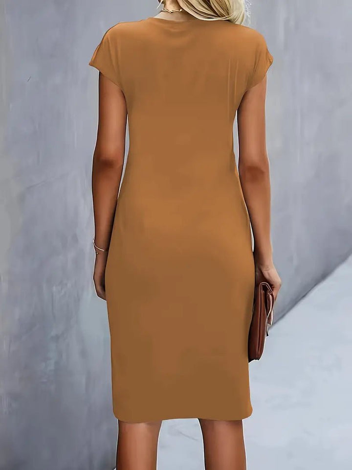 Damer Kortærmet Ruched Midi Bodycon Kjole