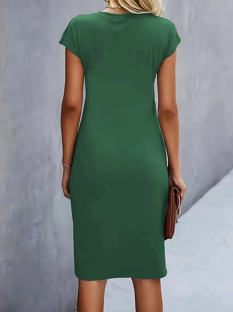 Damer Kortærmet Ruched Midi Bodycon Kjole