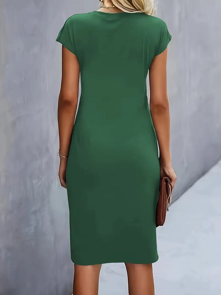 Damer Kortærmet Ruched Midi Bodycon Kjole