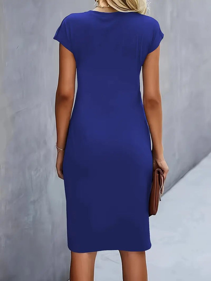 Damer Kortærmet Ruched Midi Bodycon Kjole