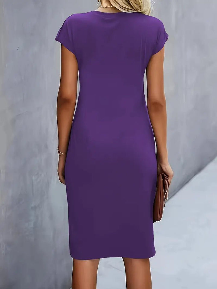 Damer Kortærmet Ruched Midi Bodycon Kjole
