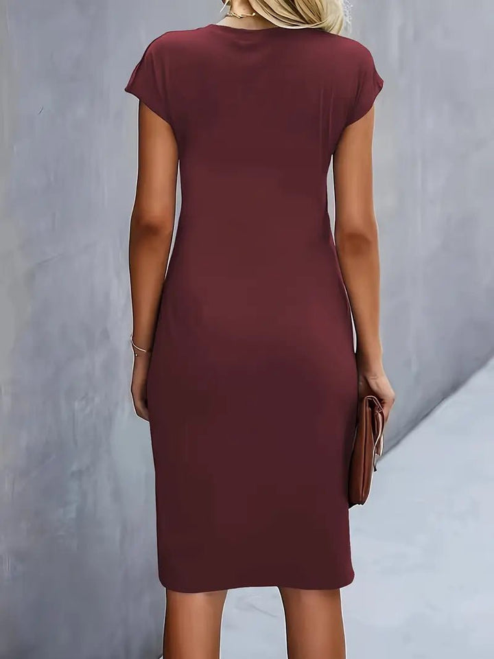 Damer Kortærmet Ruched Midi Bodycon Kjole