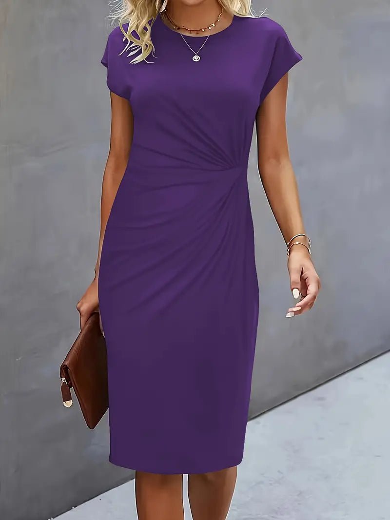 Damer Kortærmet Ruched Midi Bodycon Kjole - Violet