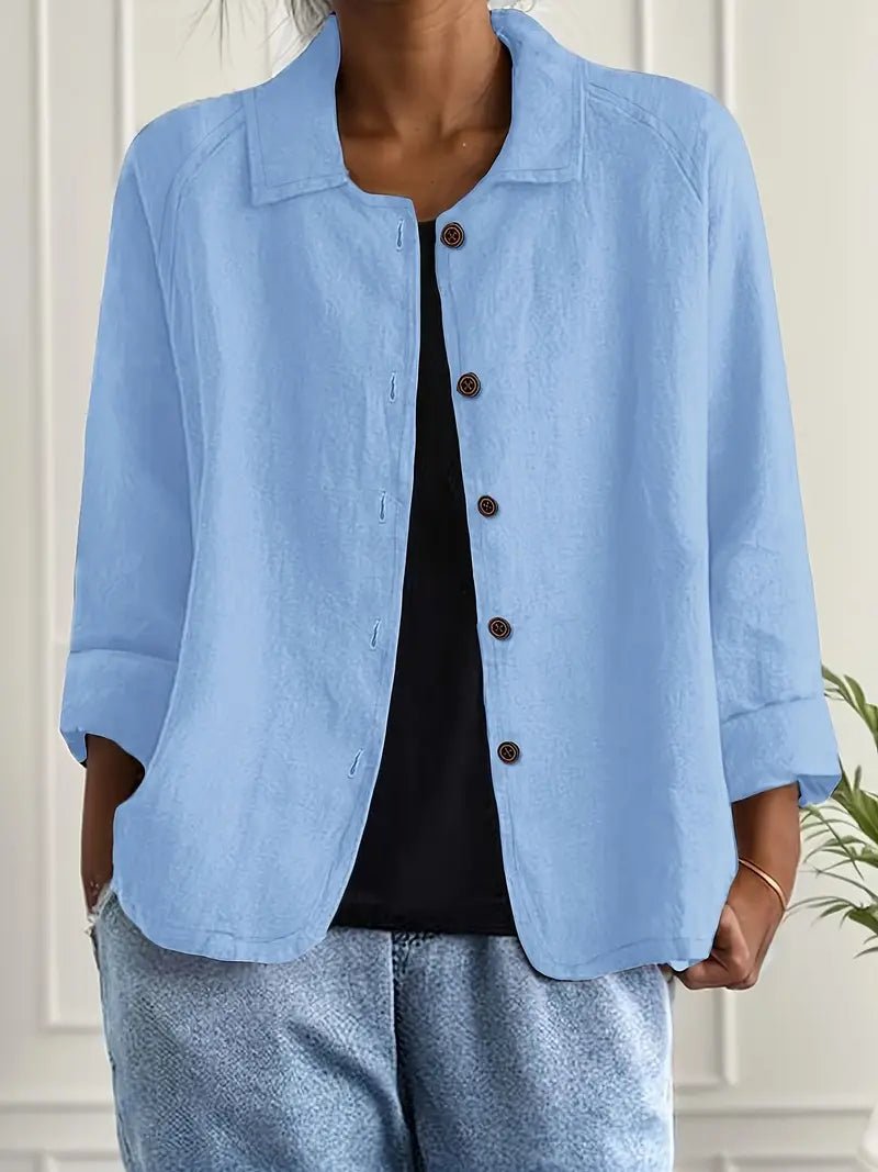 Damers Afslappet Langærmet Knaplukning Blazer Jakke - Light Blue