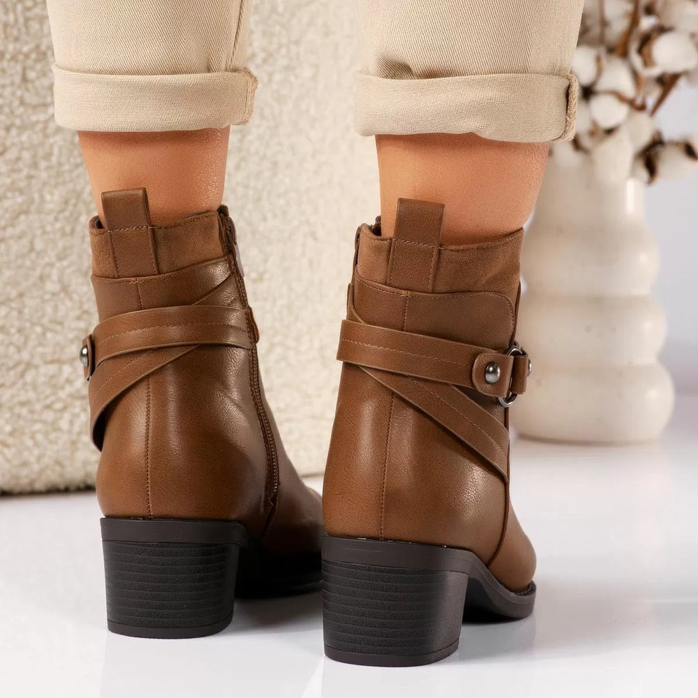 Karina | Dame Læder Ankelstøvler med Lynlås og Rem - Freya Kobenhavn