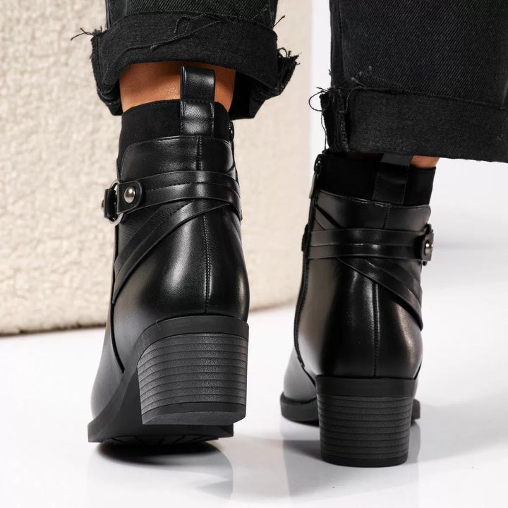 Karina | Dame Læder Ankelstøvler med Lynlås og Rem - Freya Kobenhavn