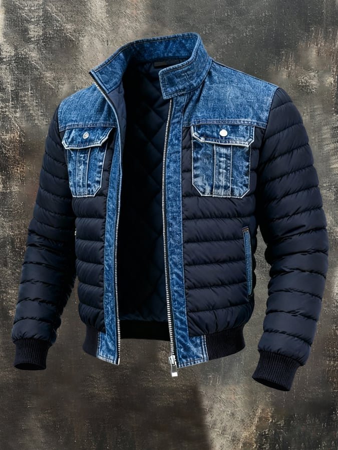Herre Denim Quilted Jakke Hybrid Vinter - Denim