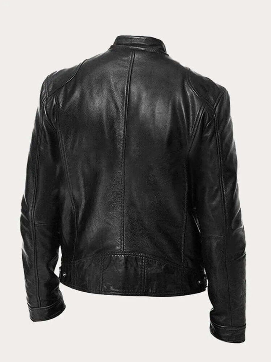 Herre klassisk læder jacket sort biker jakke i ægte læder