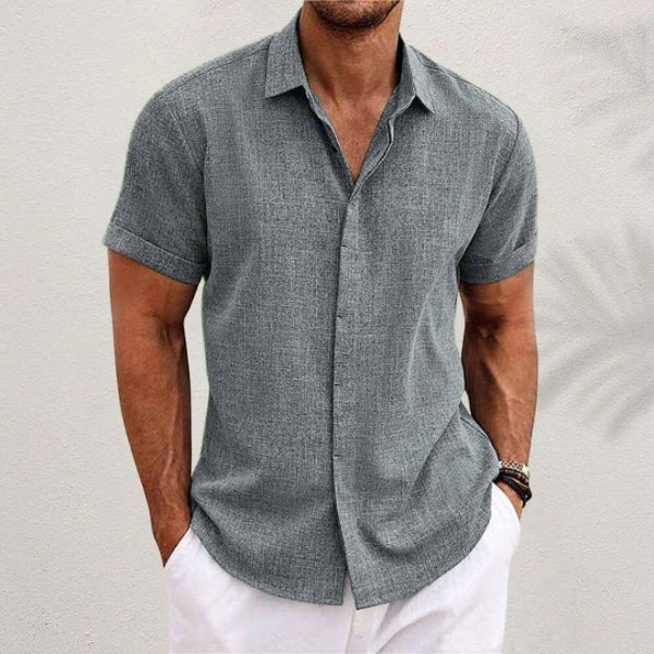 Herre Linen Kortærmet Skjorte Regular Fit Casual - Gray