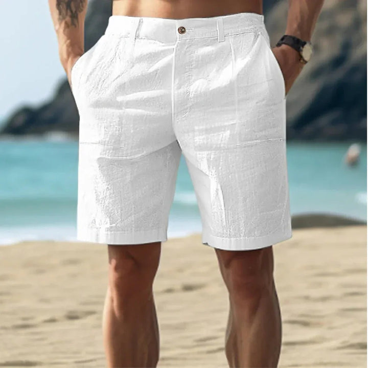 Herre Linen Shorts Casual Flat-Front Sommer - White