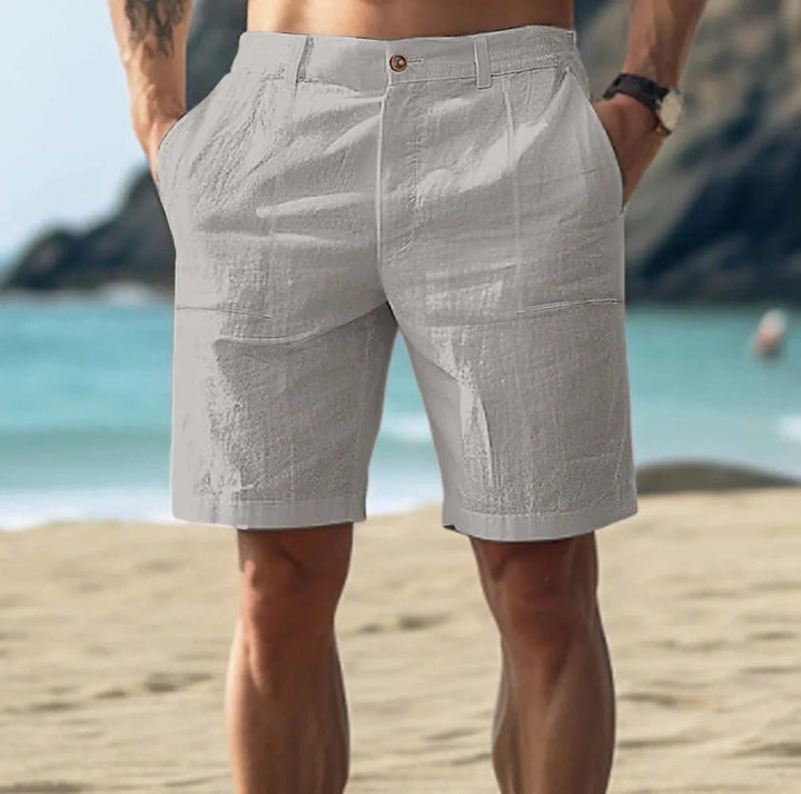 Herre Linen Shorts Casual Flat-Front Sommer - Gray