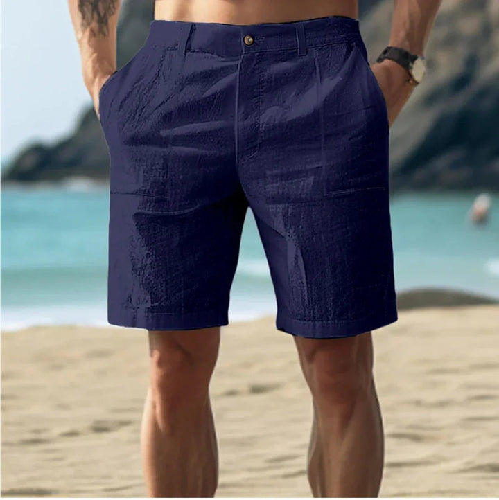 Herre Linen Shorts Casual Flat-Front Sommer - Dark Blue