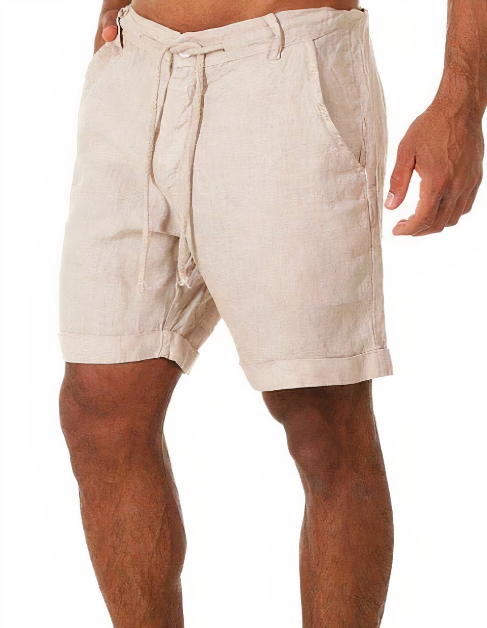 Herre Linen Shorts med Manchetter og Snørebånd - Beige