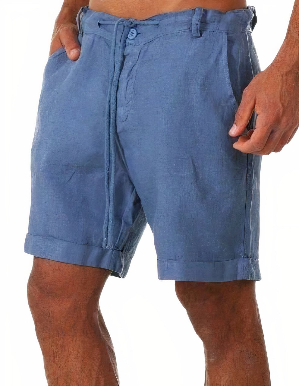 Herre Linen Shorts med Manchetter og Snørebånd - Blue