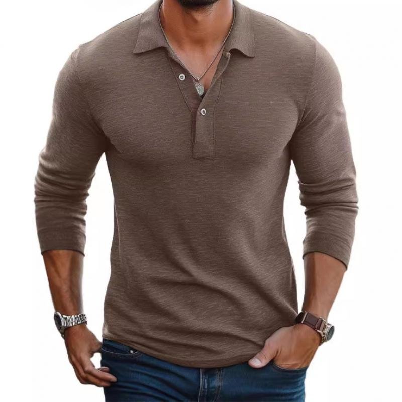 Herre Satin Langærmet Polo Shirt Slim Fit - Camel