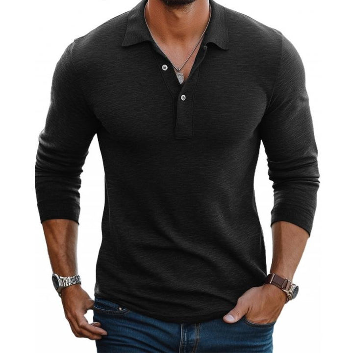 Herre Satin Langærmet Polo Shirt Slim Fit - Black