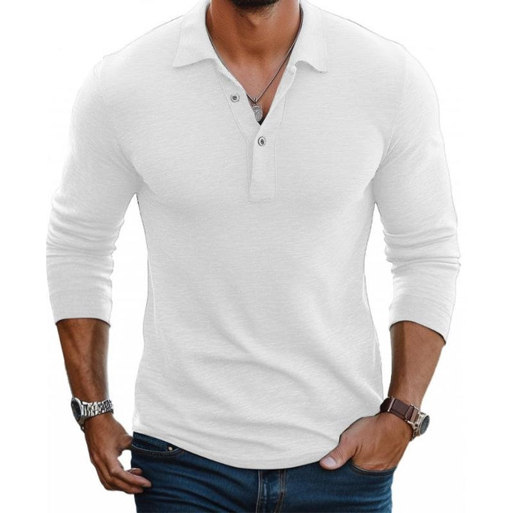 Herre Satin Langærmet Polo Shirt Slim Fit - White