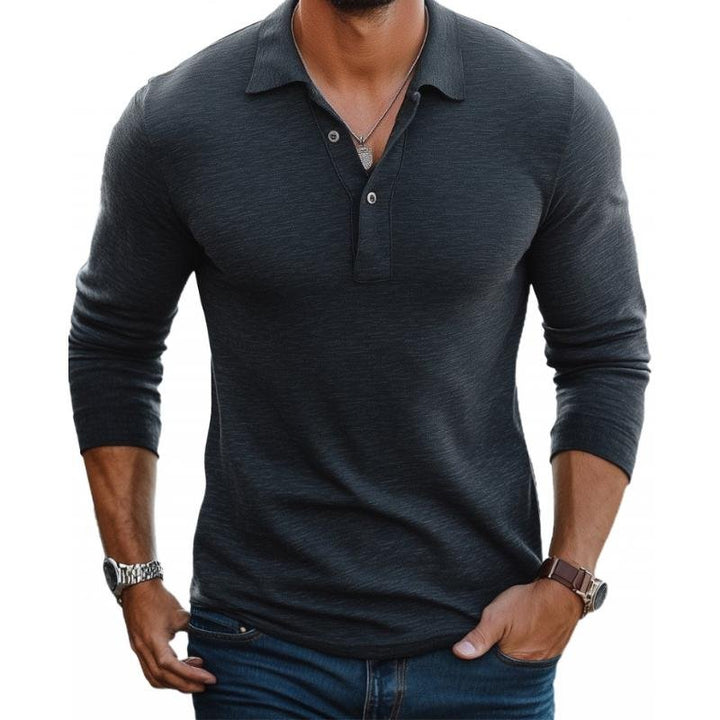 Herre Satin Langærmet Polo Shirt Slim Fit - Charcoal