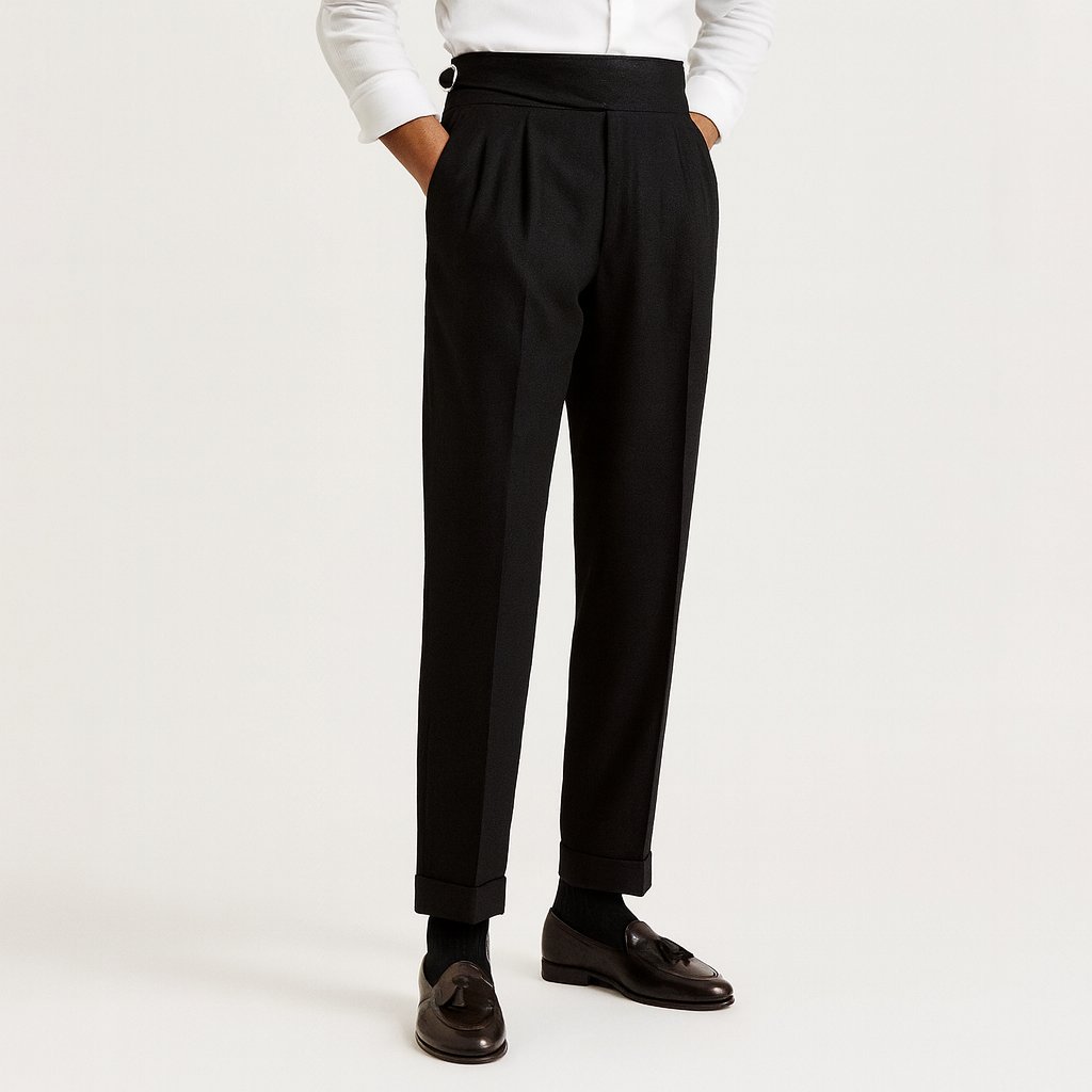 Herre Skræddersyede Straight-Leg Plisserede Bukser - Black