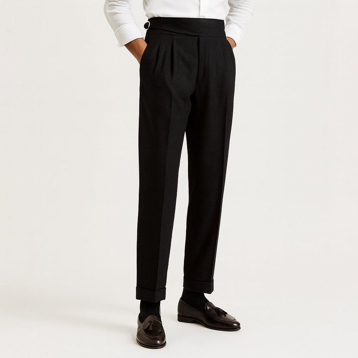 Herre Skræddersyede Straight-Leg Plisserede Bukser - Black
