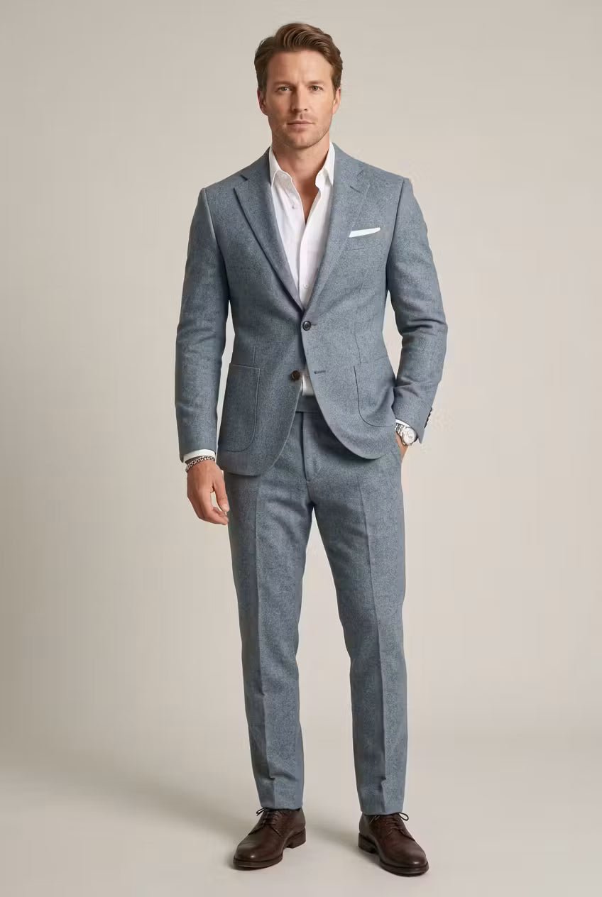 Herre Slim-Fit Two-Piece Set Struktureret Businesskjole - Light Blue